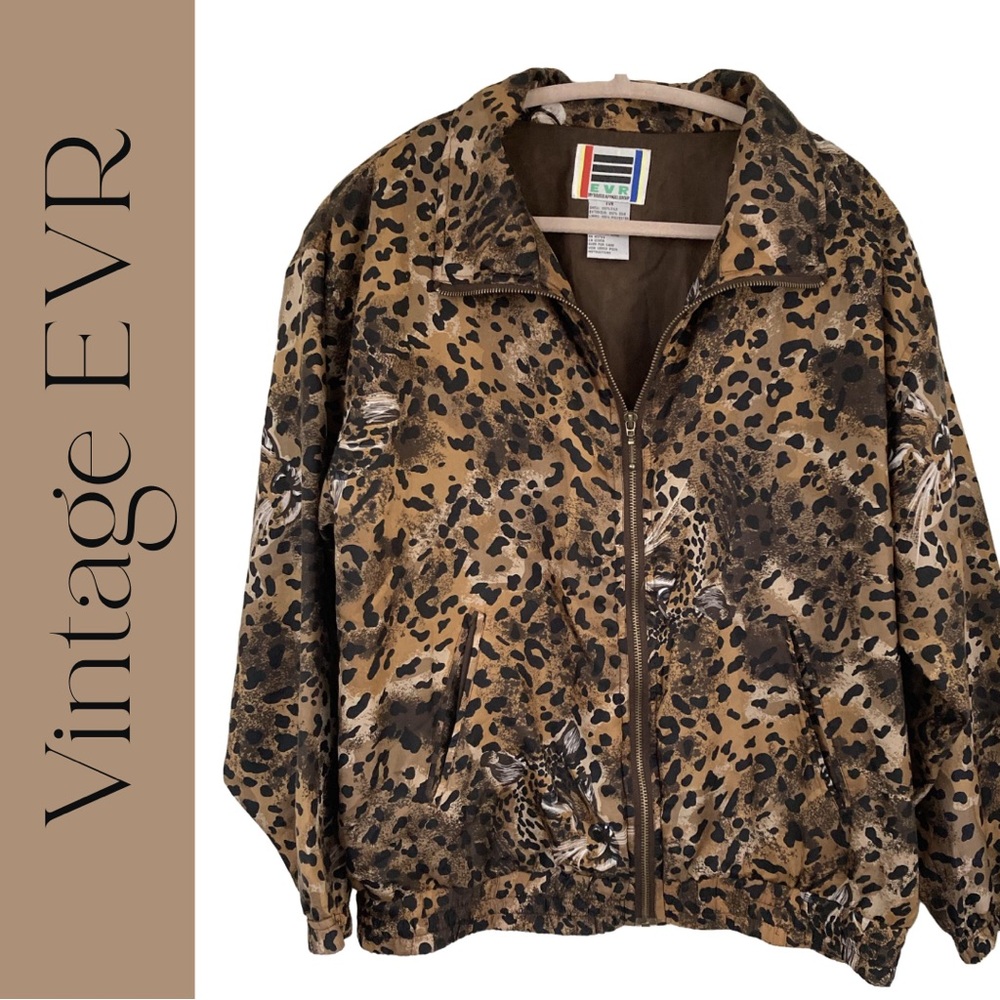 Vintage EVR Animal Print Cheetah Leopard Zip Jacket Medium 90s Y2K Streetwear